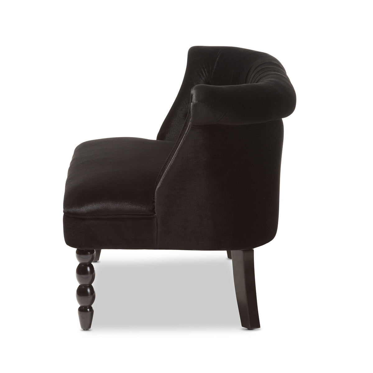 Flax Victorian Style Contemporary Black Velvet Fabric Upholstered 2-seater Loveseat