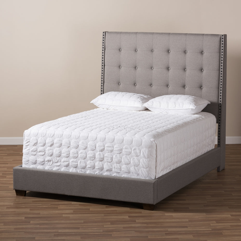 Georgette Light Grey Fabric Upholstered King Size Bed