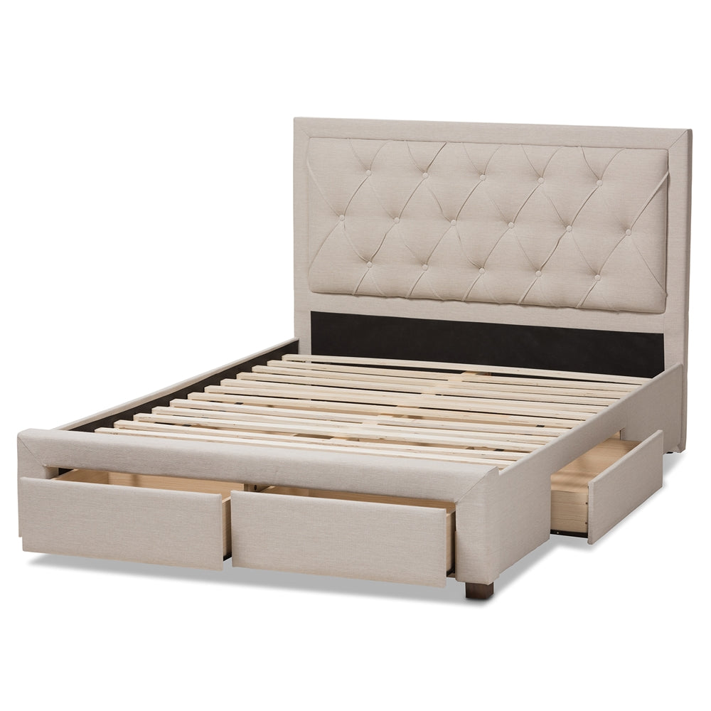 Aurelie Modern Light Beige Fabric Upholstered Queen Size Storage Bed