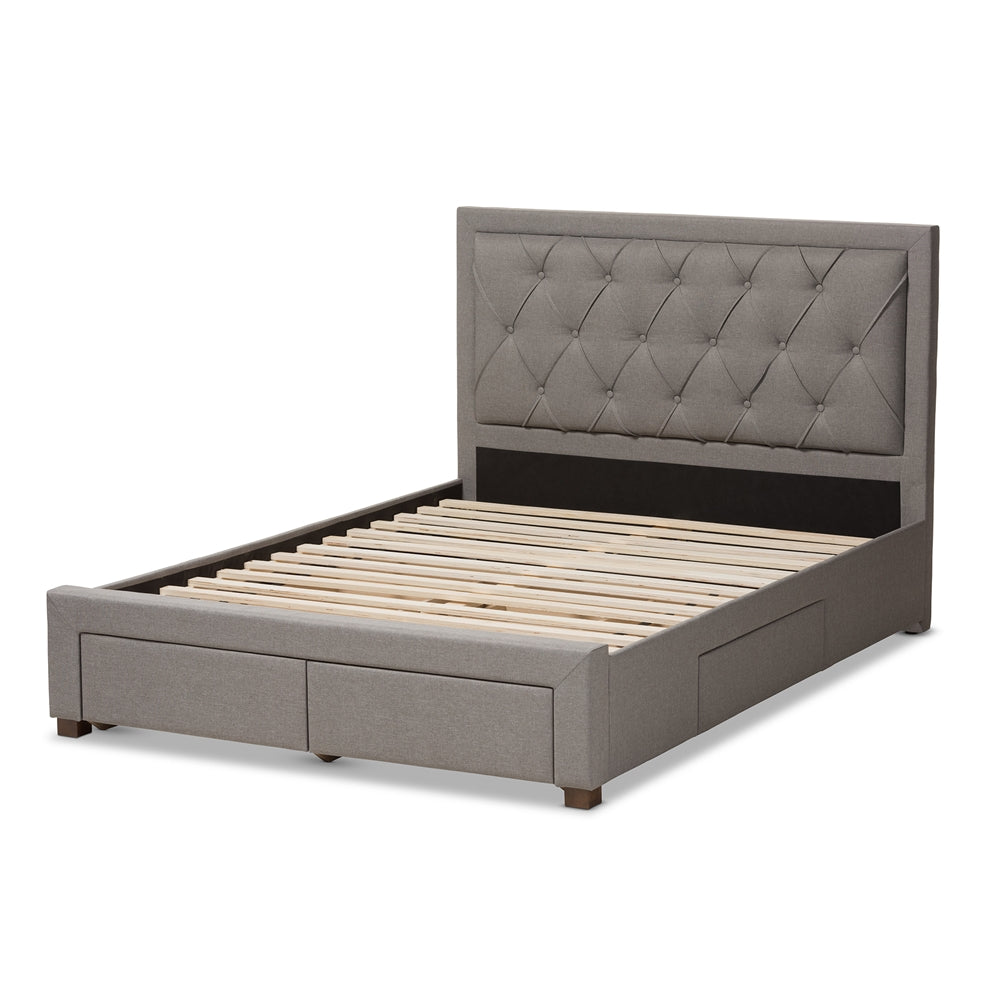 Aurelie Modern Light Grey Fabric Upholstered King Size Storage Bed