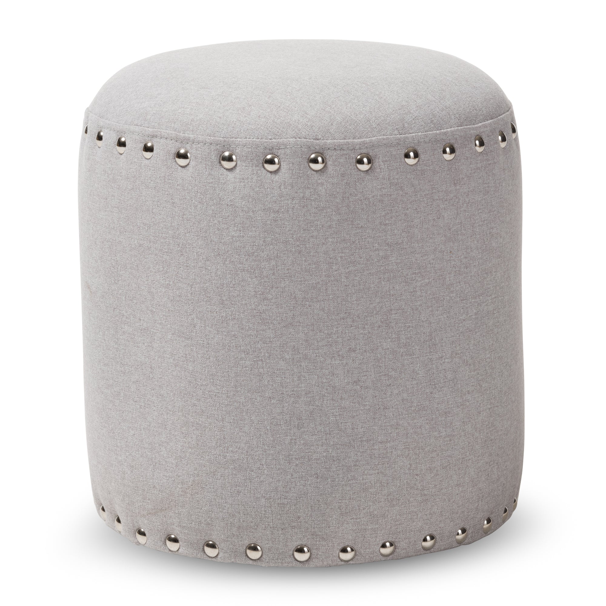 Rosine Modern and Contemporary Light Grey Fabric Upholstered Nail Trim Ottoman