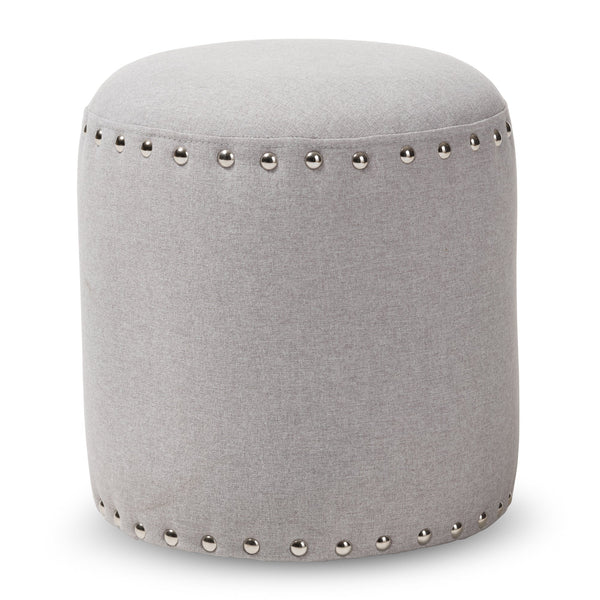 Rosine Modern and Contemporary Light Grey Fabric Upholstered Nail Trim Ottoman