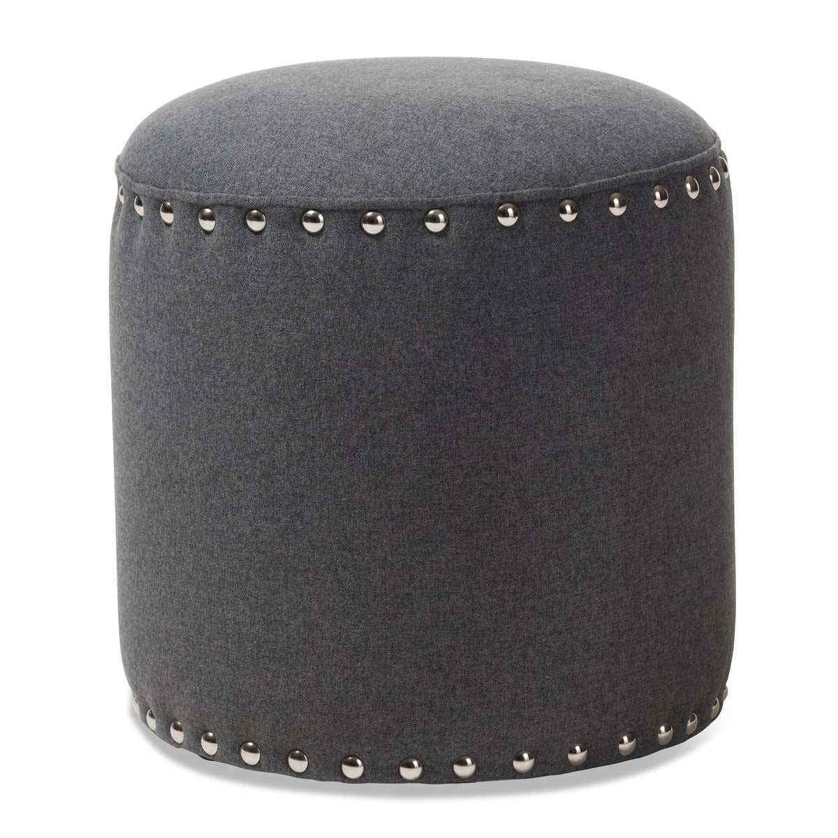 Rosine Modern and Contemporary Dark Grey Fabric Upholstered Nail Trim Ottoman