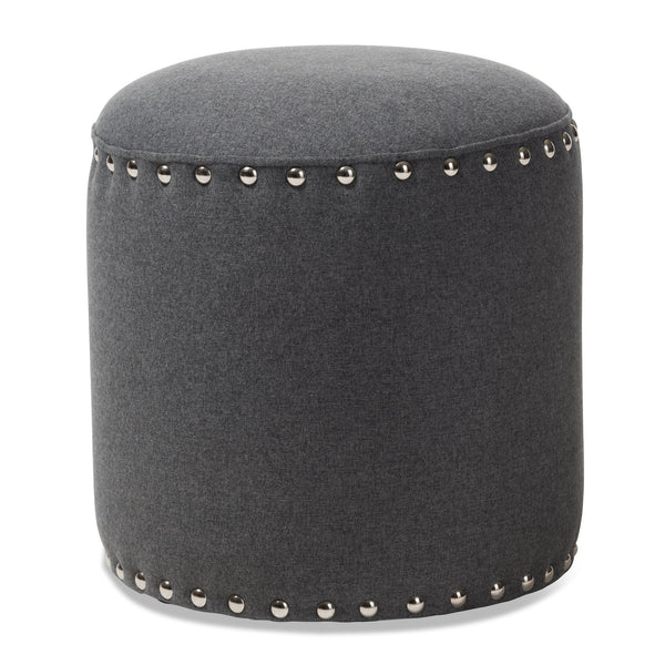 Rosine Modern and Contemporary Dark Grey Fabric Upholstered Nail Trim Ottoman