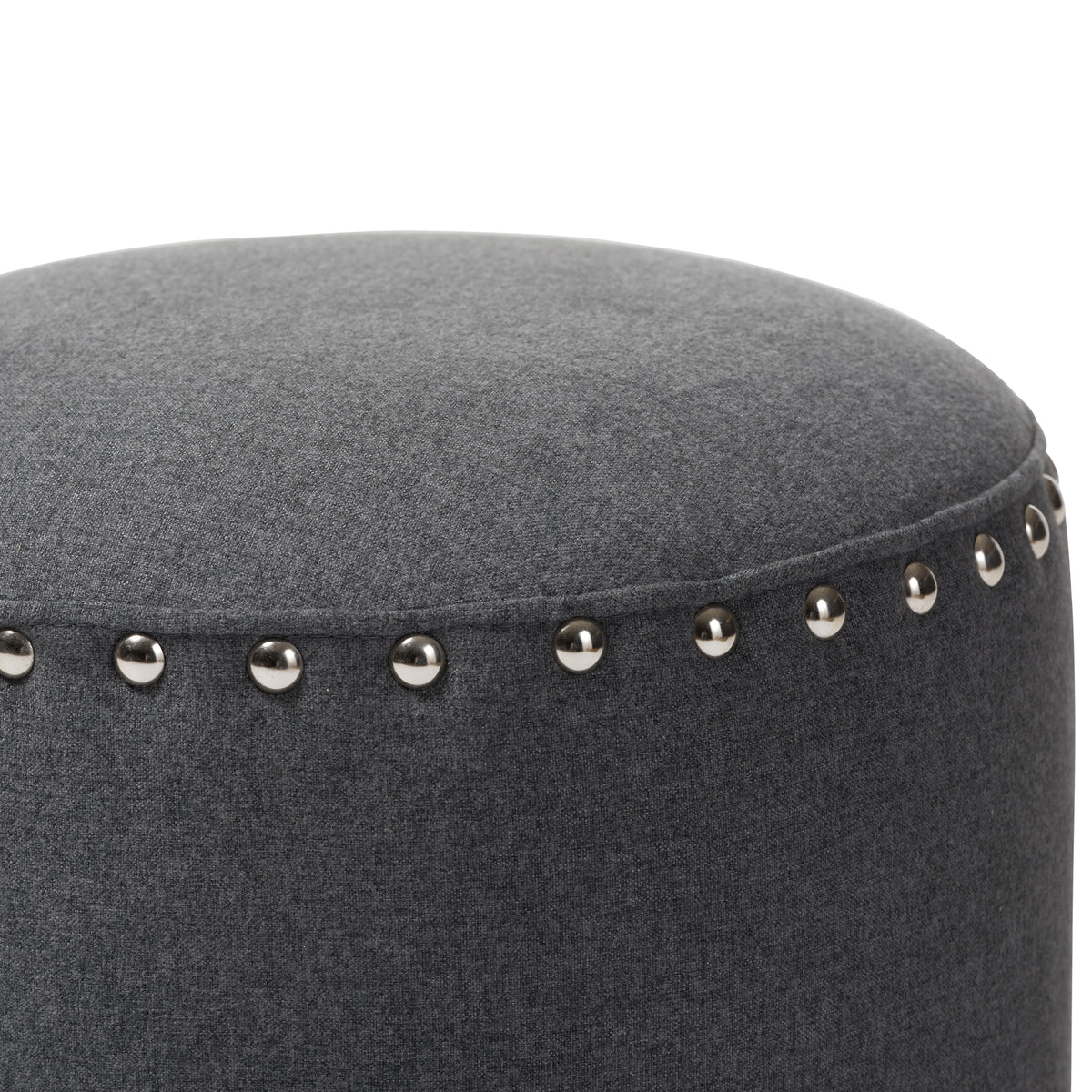 Rosine Modern and Contemporary Dark Grey Fabric Upholstered Nail Trim Ottoman