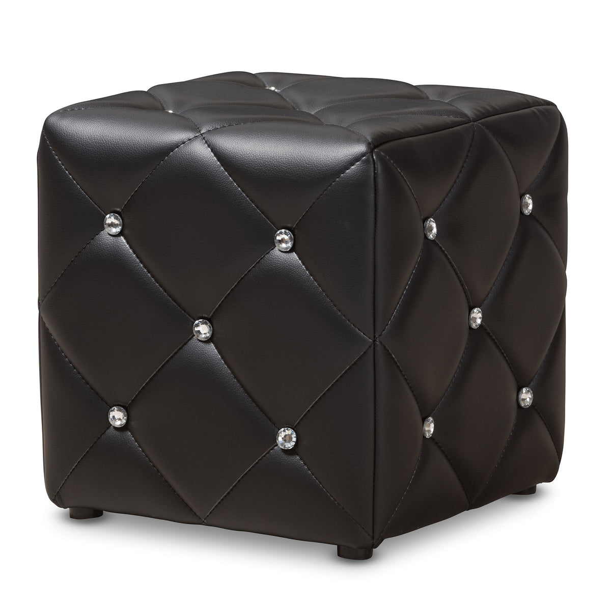 Stacey Modern and Contemporary Black Faux Leather Upholstered Ottoman