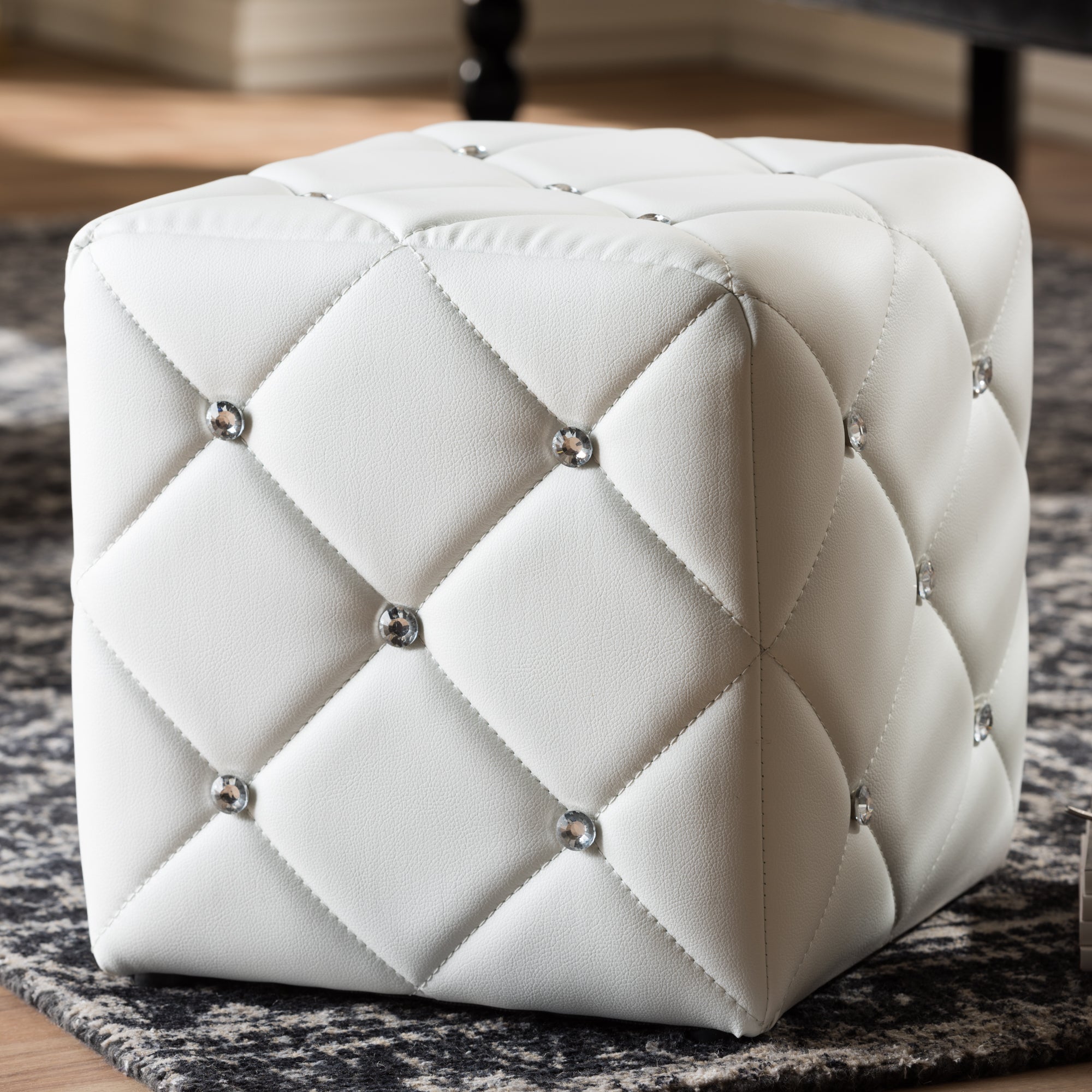 Stacey Modern and Contemporary White Faux Leather Upholstered Ottoman