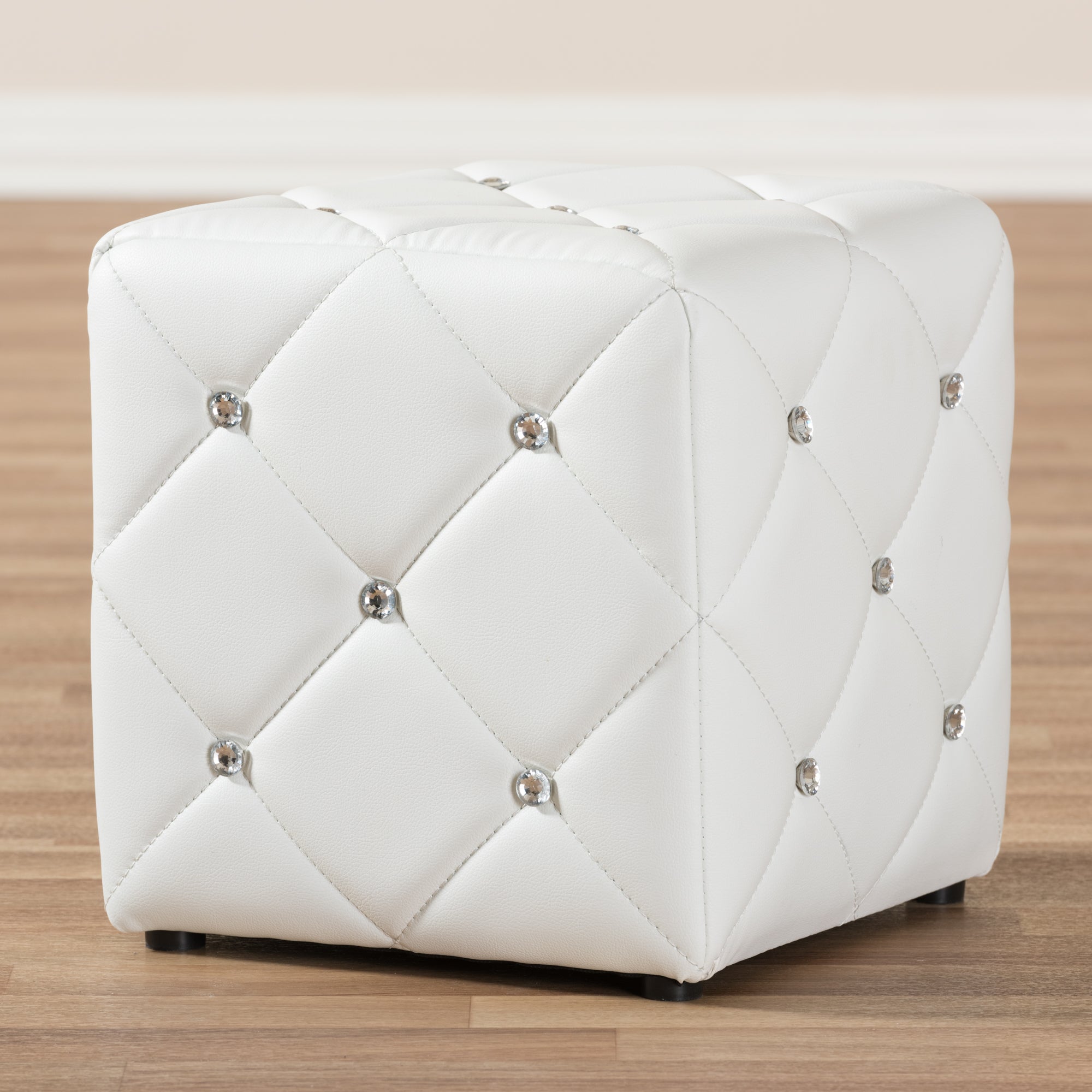 Stacey Modern and Contemporary White Faux Leather Upholstered Ottoman