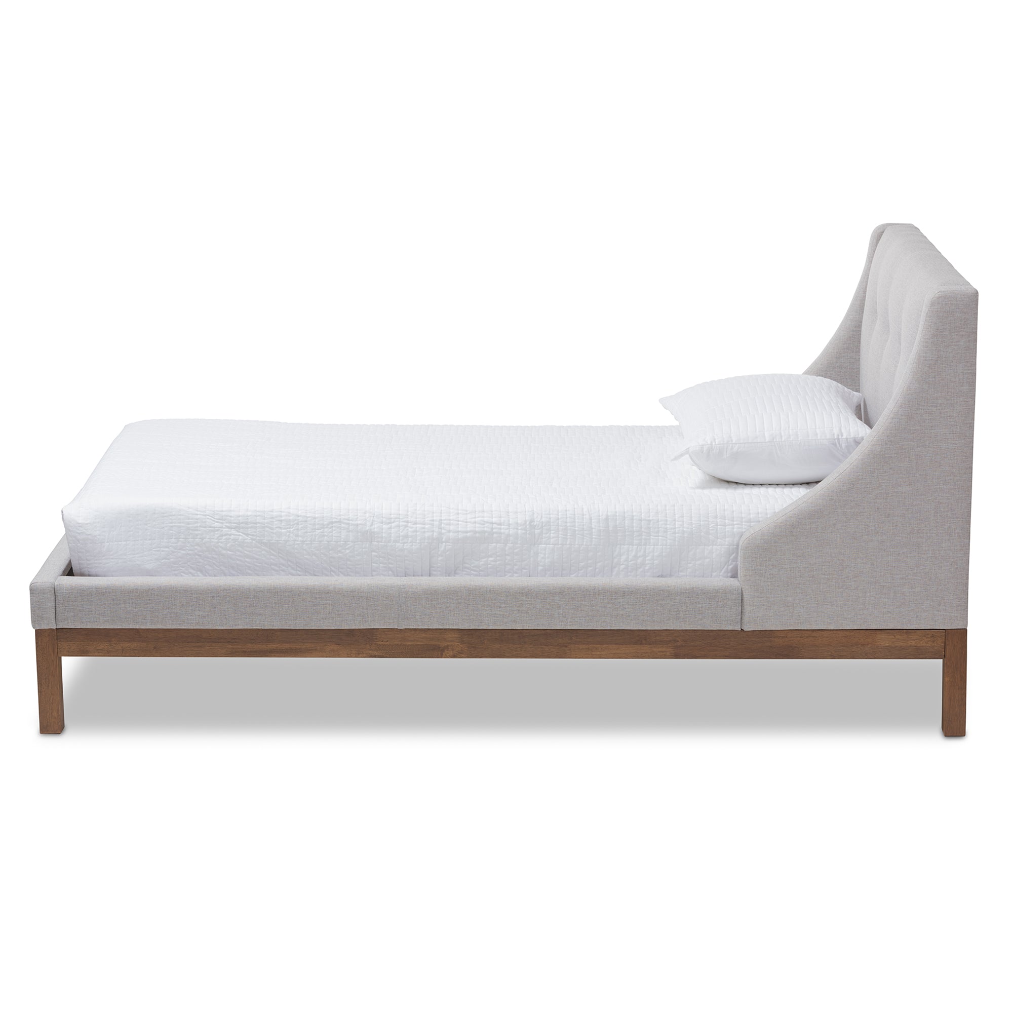 Louvain Modern and Contemporary Greyish Beige Fabric Upholstered Walnut-Finished Twin Sized Platform Bed