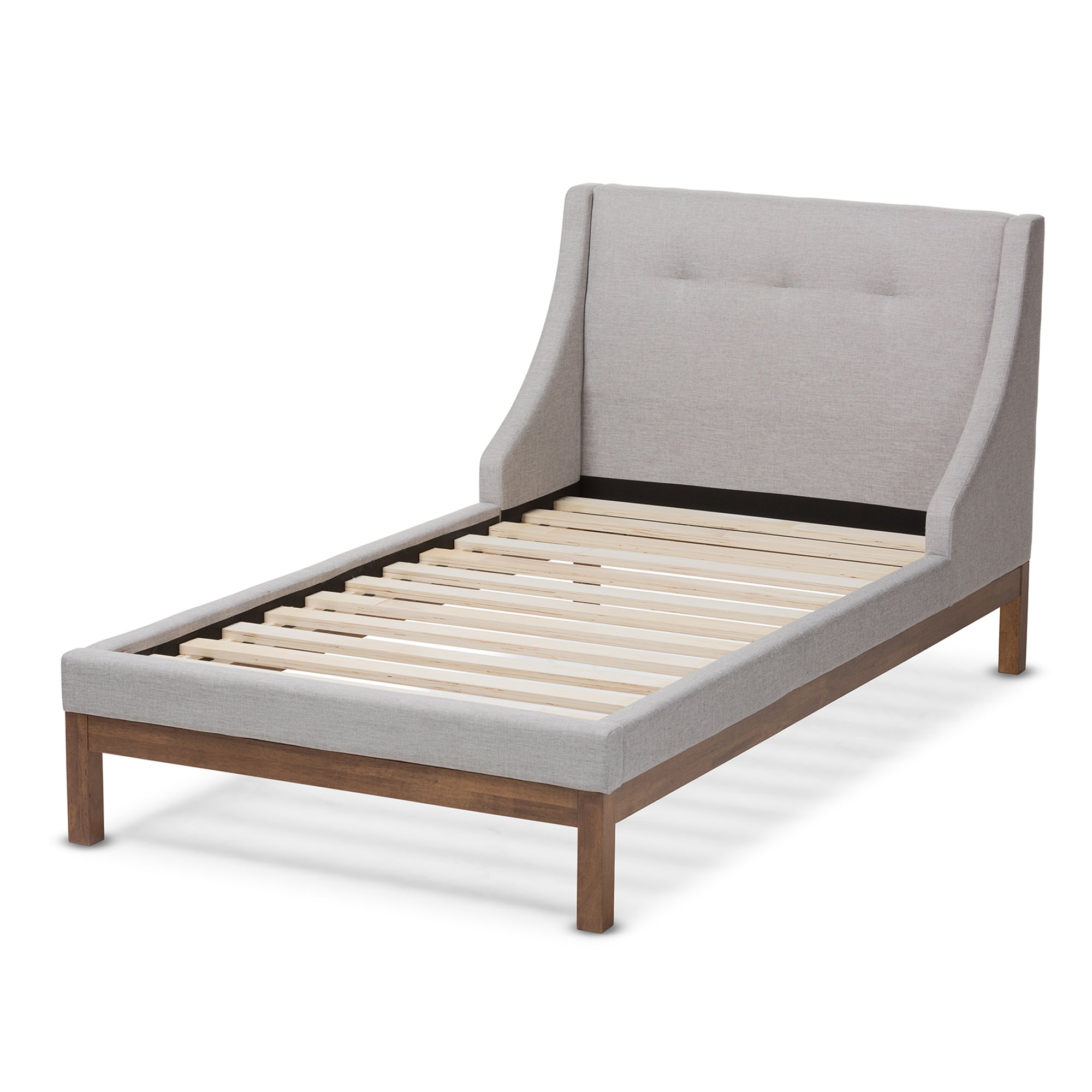 Louvain Modern and Contemporary Greyish Beige Fabric Upholstered Walnut-Finished Twin Sized Platform Bed