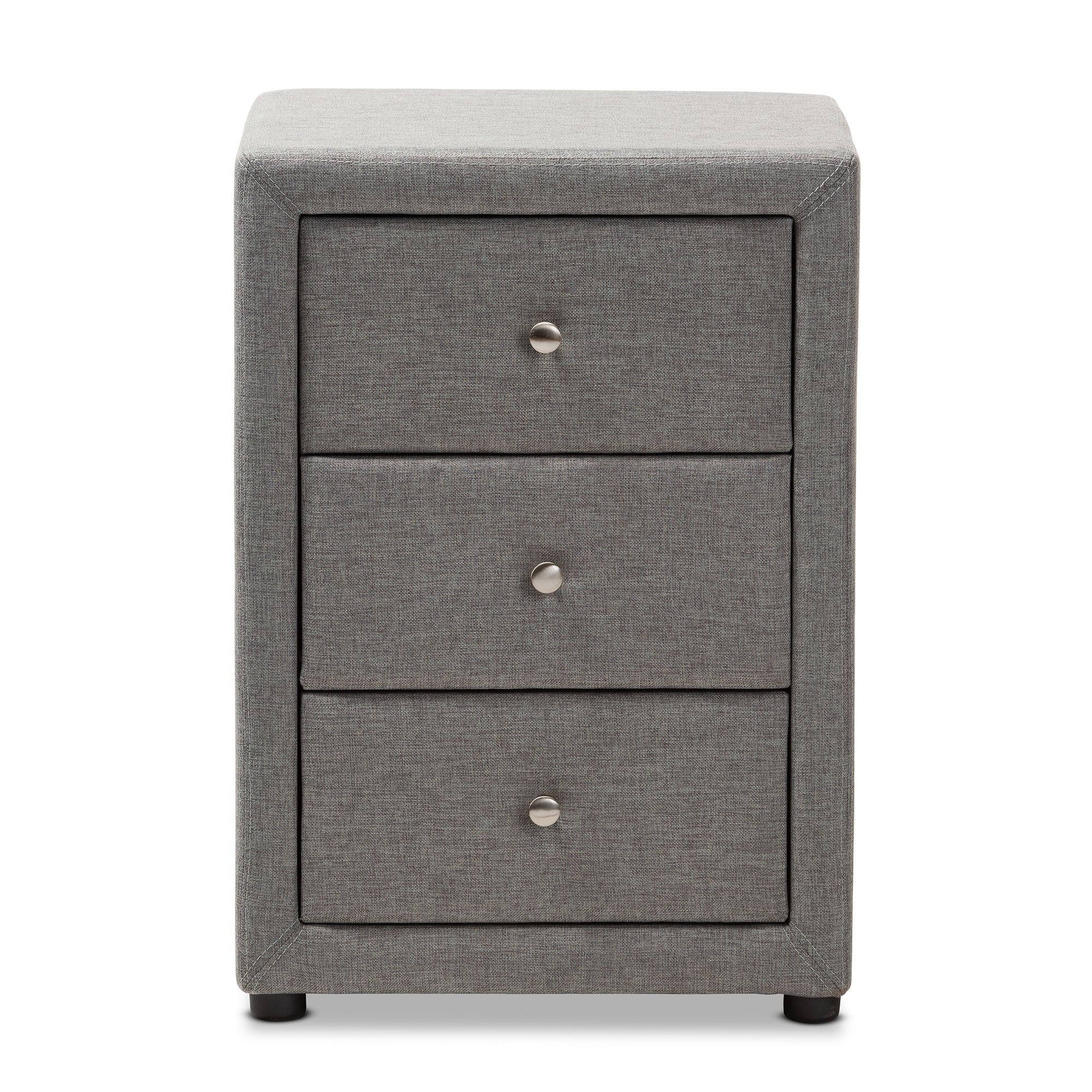 Tessa Modern and Contemporary Grey Fabric Upholstered 3-Drawer Nightstand