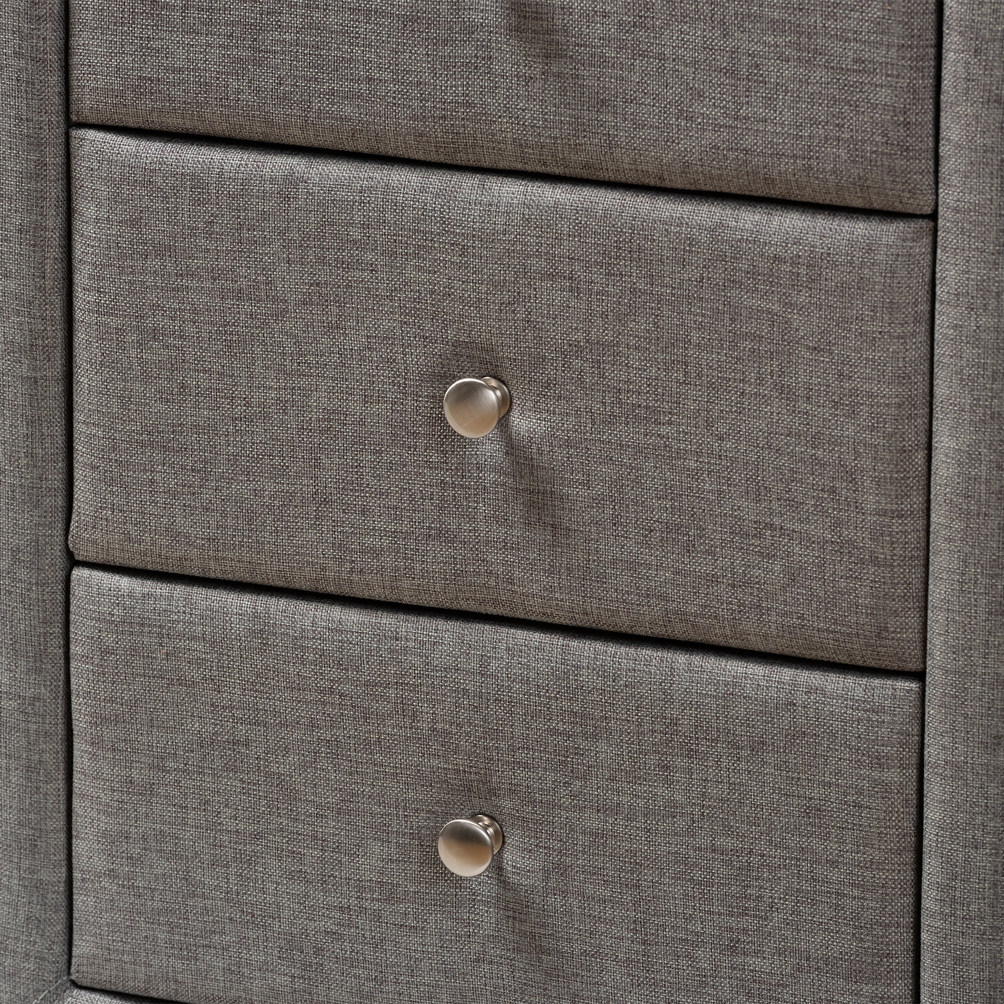 Tessa Modern and Contemporary Grey Fabric Upholstered 3-Drawer Nightstand