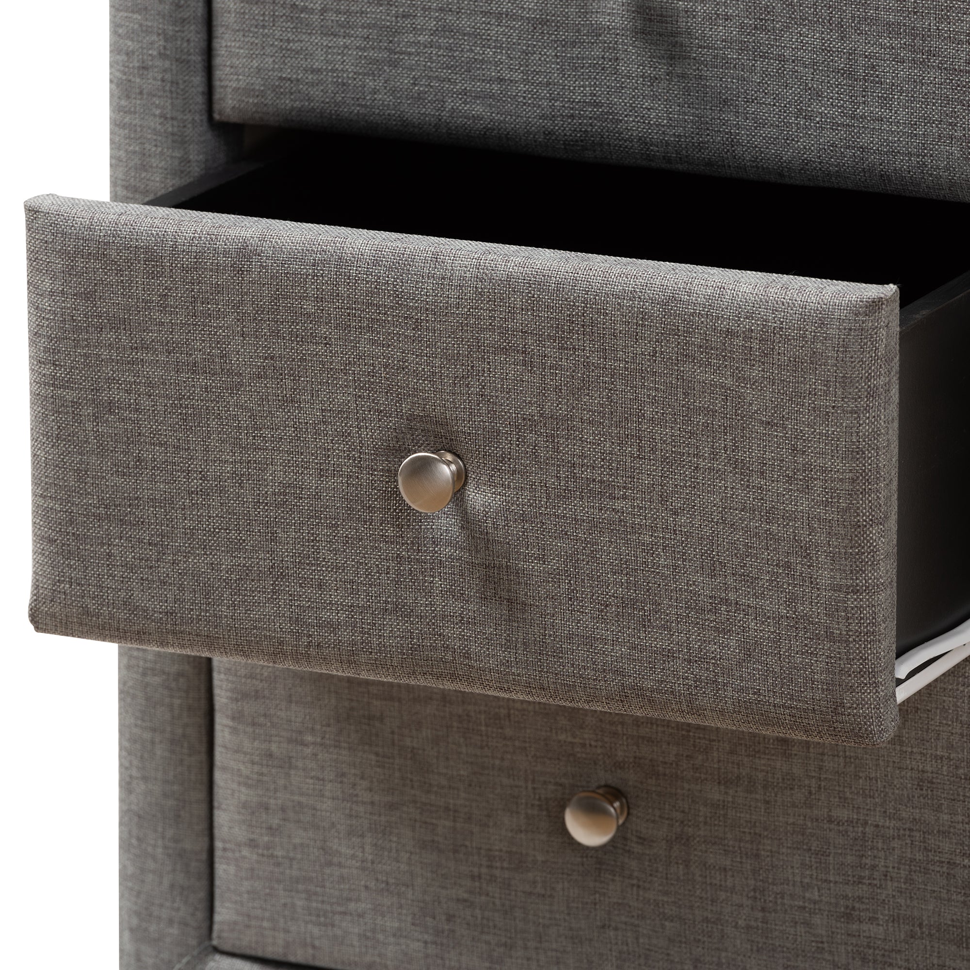 Tessa Modern and Contemporary Grey Fabric Upholstered 3-Drawer Nightstand
