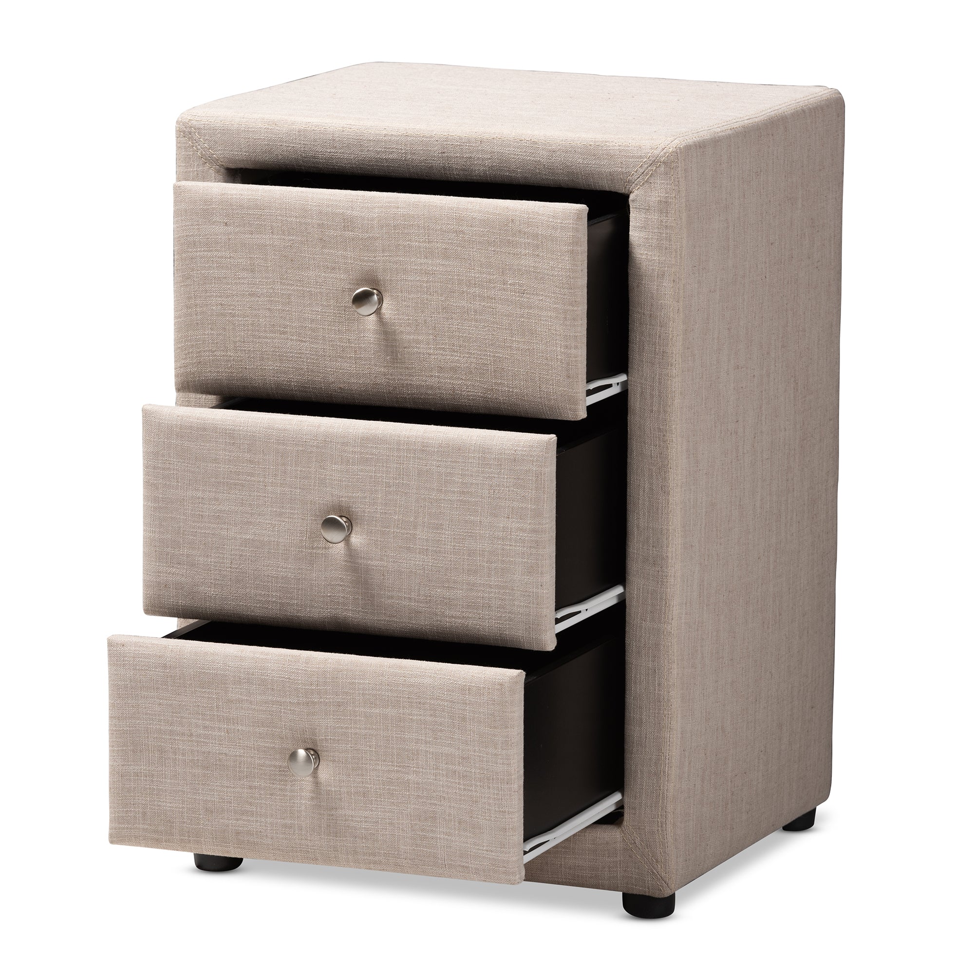 Tessa Modern and Contemporary Beige Fabric Upholstered 3-Drawer Nightstand