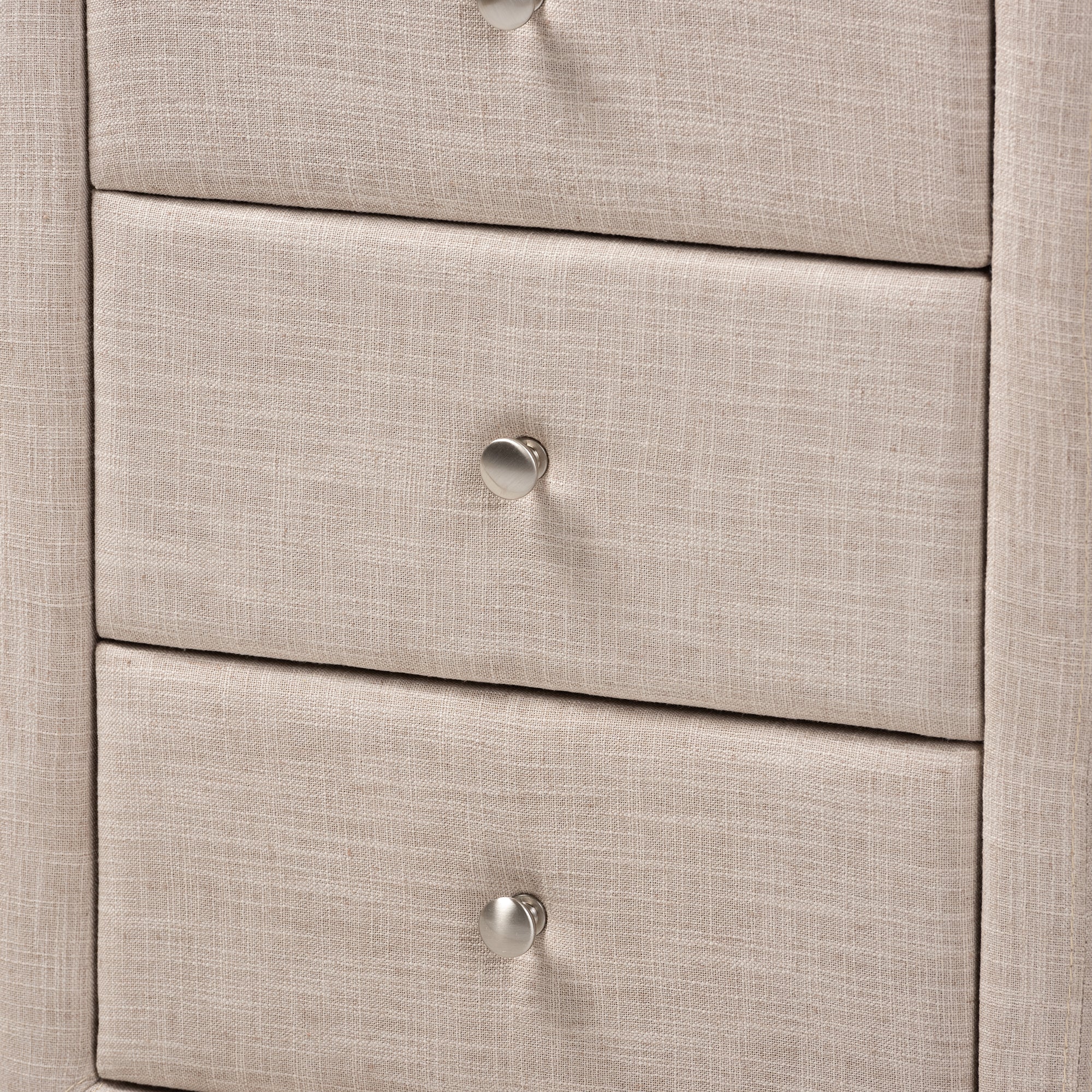 Tessa Modern and Contemporary Beige Fabric Upholstered 3-Drawer Nightstand