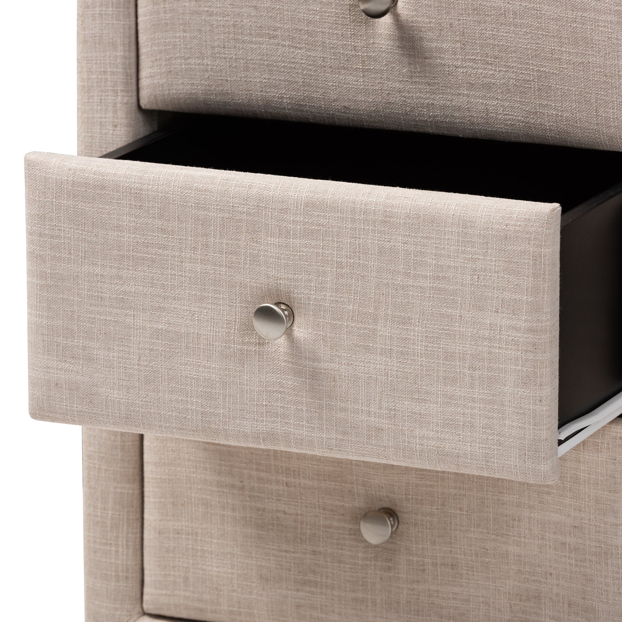 Tessa Modern and Contemporary Beige Fabric Upholstered 3-Drawer Nightstand