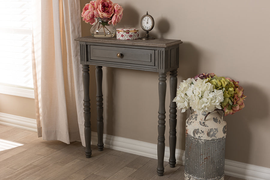 Noemie Country Cottage Farmhouse Brown Finished 1-Drawer Console Table