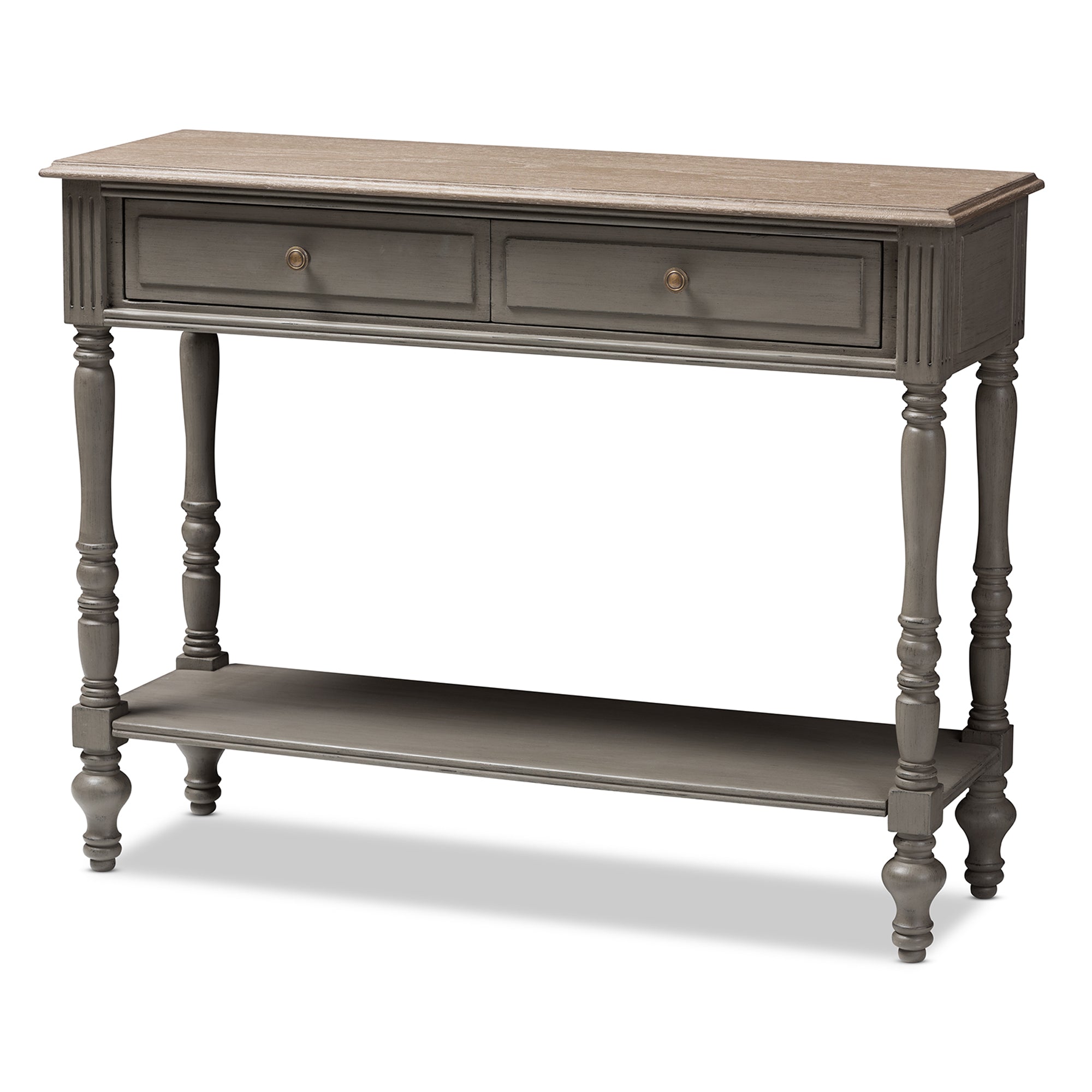 Noemie Country Cottage Farmhouse Brown Finished 2-Drawer Console Table