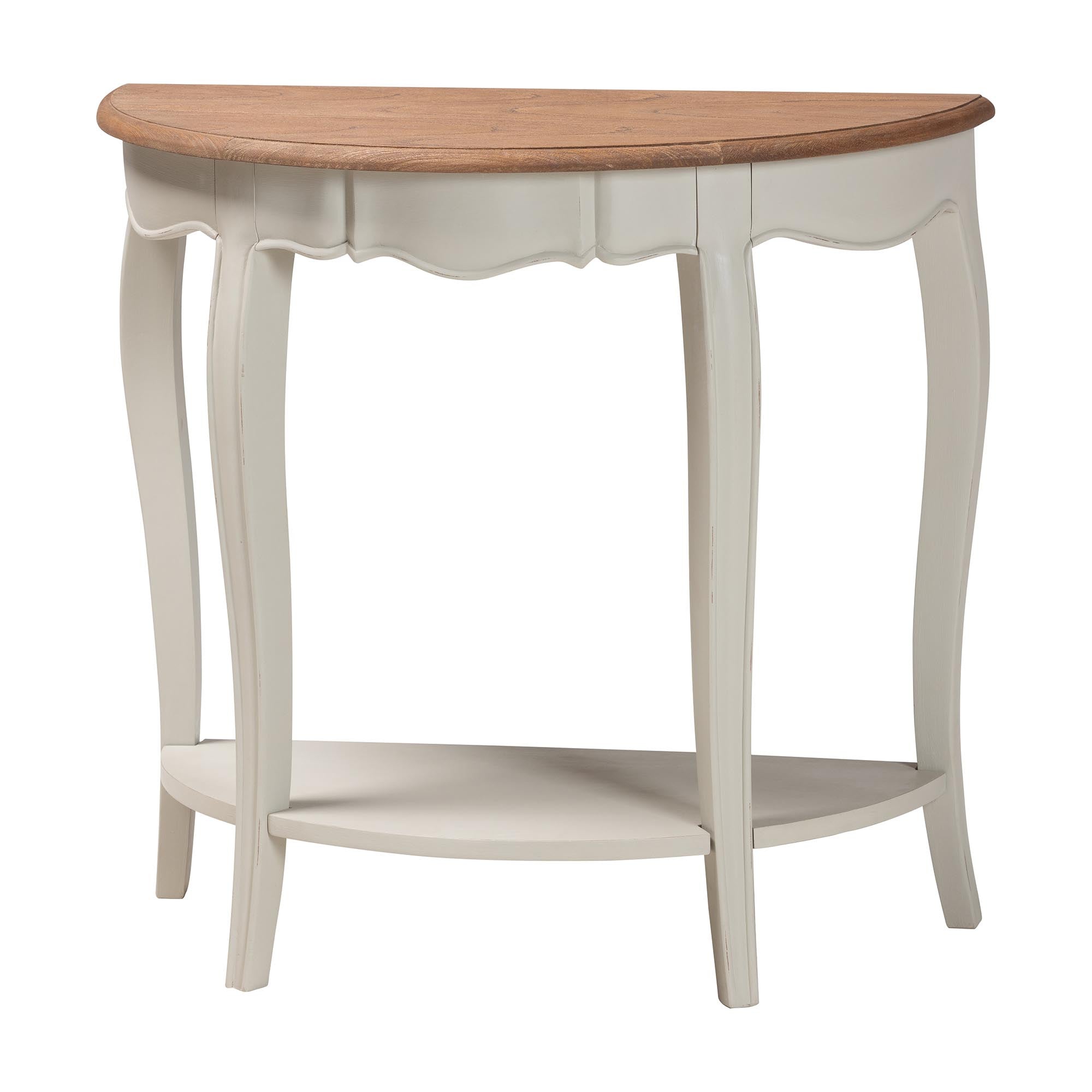 Baxton Studio Cordelia Country Cottage Farmhouse Greyish Beige and Natural Brown Finished Console Table