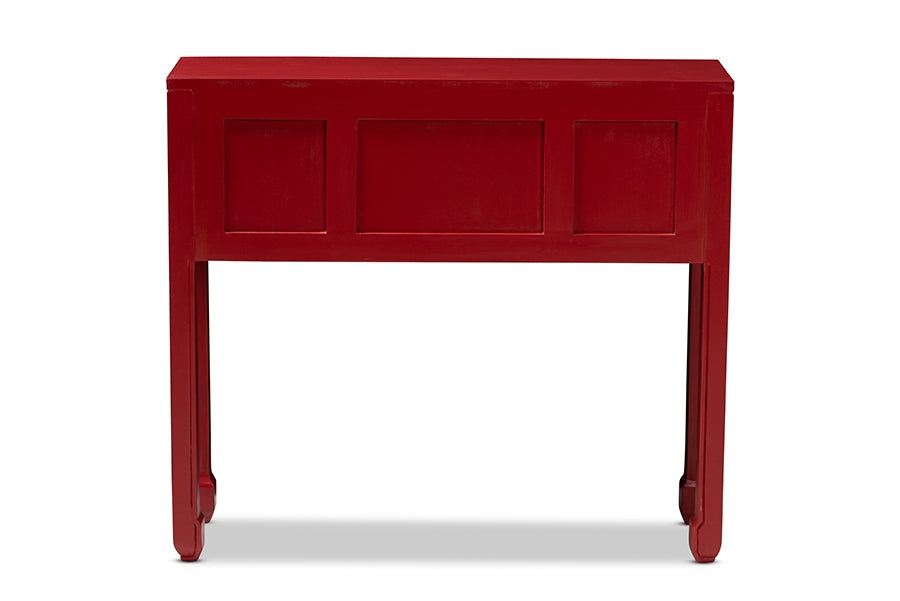 Melodie Classic and Antique Red Finished Wood Bronze Finished Accents 6-Drawer Console Table