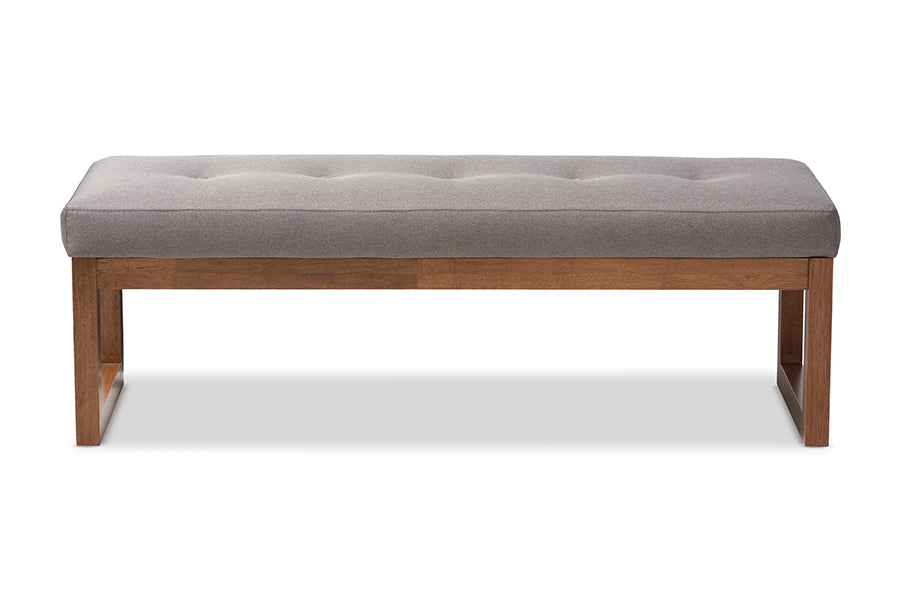 Caramay Modern and Contemporary Grey Fabric Upholstered Walnut Brown Finished Wood Bench