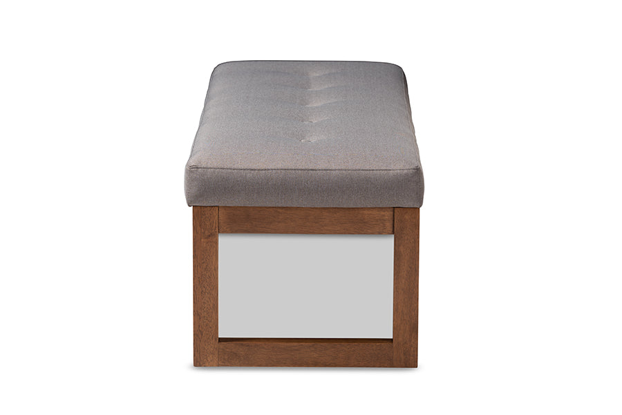 Caramay Modern and Contemporary Grey Fabric Upholstered Walnut Brown Finished Wood Bench