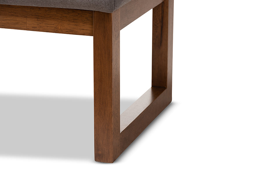 Caramay Modern and Contemporary Grey Fabric Upholstered Walnut Brown Finished Wood Bench