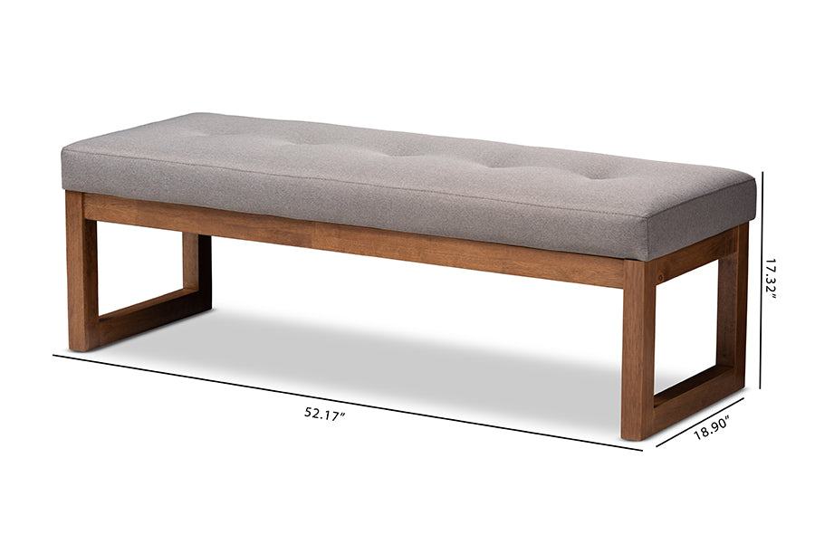Caramay Modern and Contemporary Grey Fabric Upholstered Walnut Brown Finished Wood Bench