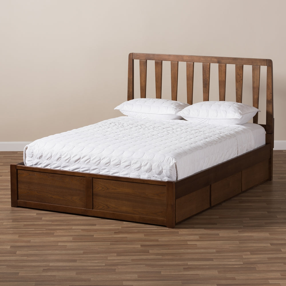 Raurey Walnut Finished Queen Size Storage Platform Bed