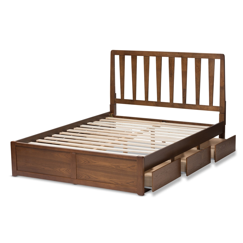 Raurey Walnut Finished Queen Size Storage Platform Bed