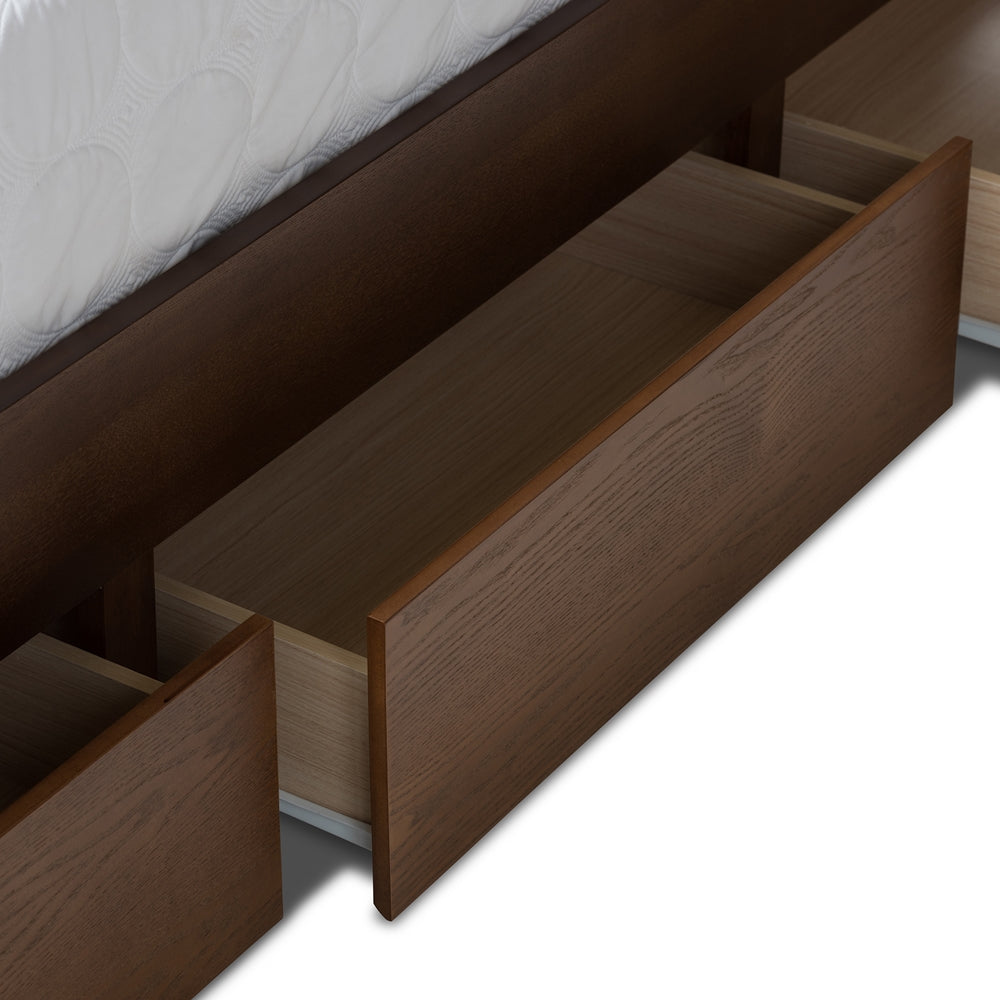 Raurey Walnut Finished King Size Storage Platform Bed