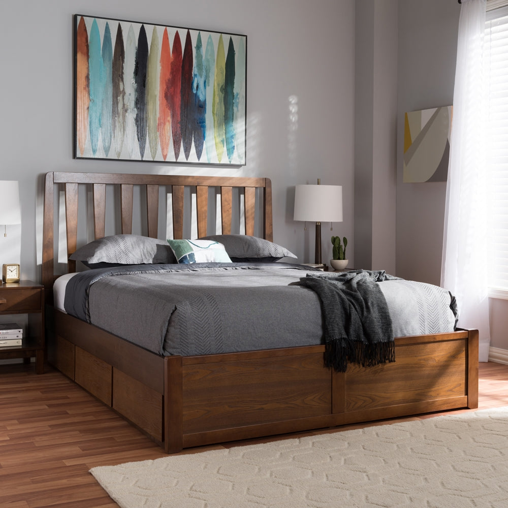 Raurey Walnut Finished Queen Size Storage Platform Bed