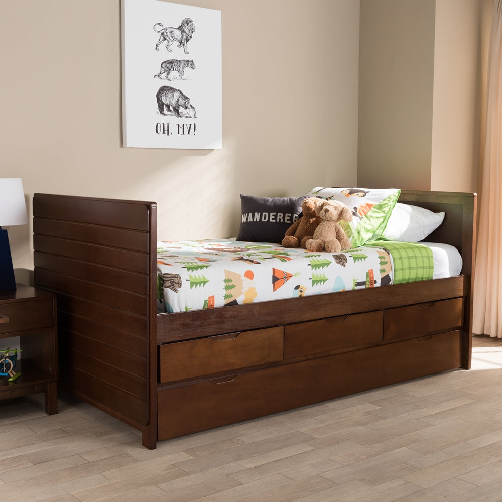 Linna Walnut Brown-Finished Daybed With Trundle