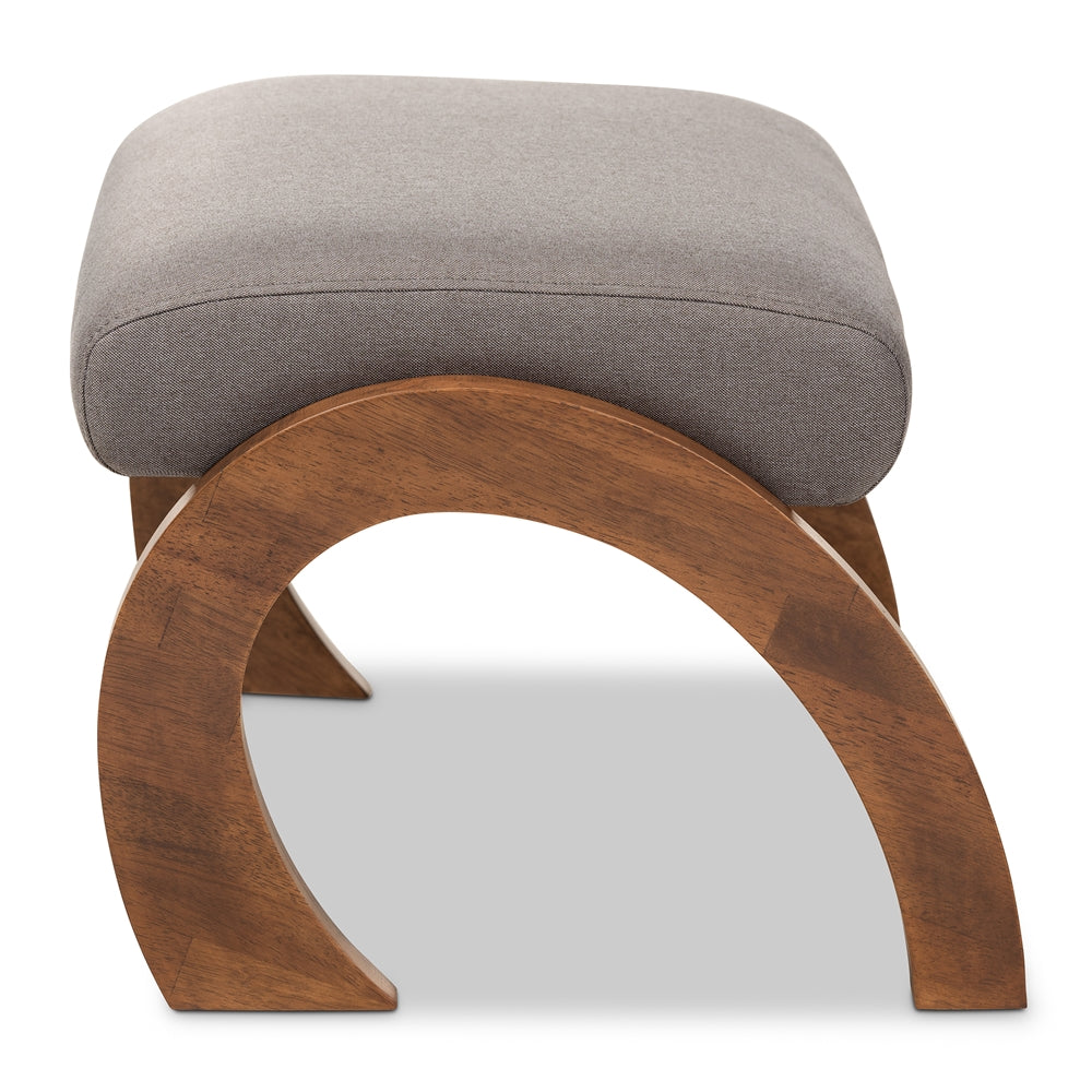 Sandrine Modern and Contemporary Grey Fabric Upholstered Walnut Brown Finished Wood Ottoman
