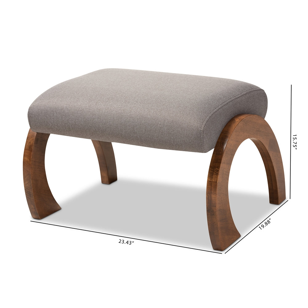 Sandrine Modern and Contemporary Grey Fabric Upholstered Walnut Brown Finished Wood Ottoman