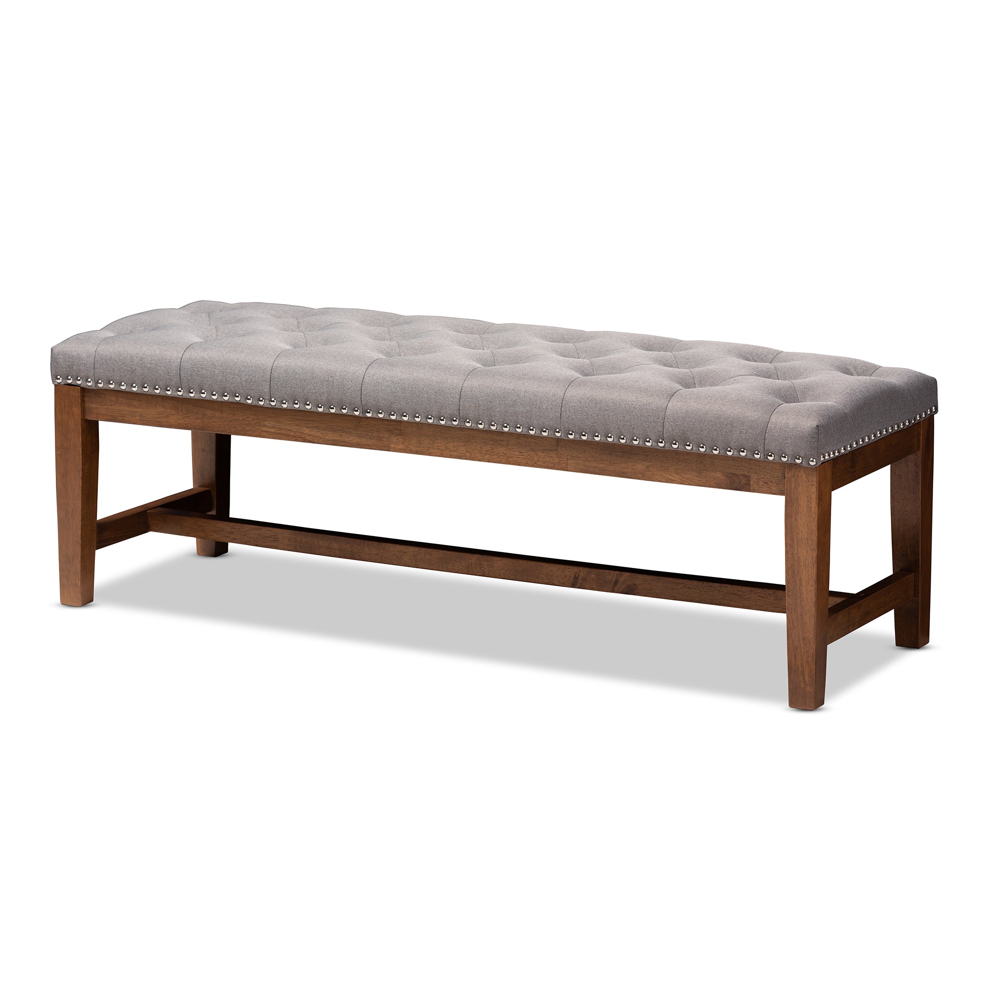 Ainsley Modern and Contemporary Grey Fabric Upholstered Walnut Finished Solid Rubberwood Bench