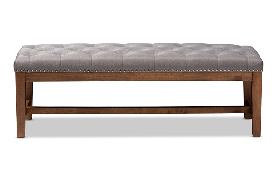 Ainsley Modern and Contemporary Grey Fabric Upholstered Walnut Finished Solid Rubberwood Bench