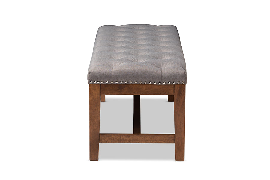 Ainsley Modern and Contemporary Grey Fabric Upholstered Walnut Finished Solid Rubberwood Bench