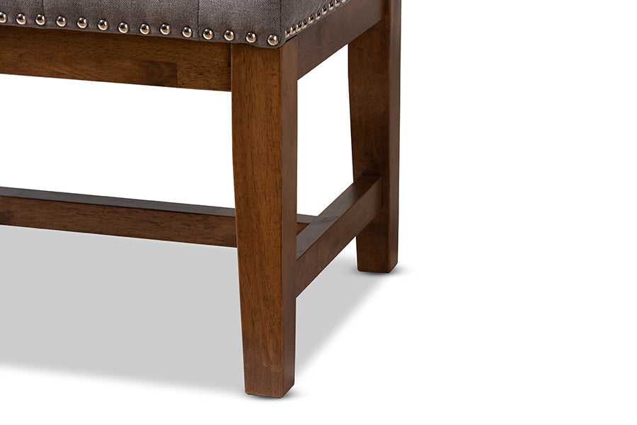 Ainsley Modern and Contemporary Grey Fabric Upholstered Walnut Finished Solid Rubberwood Bench