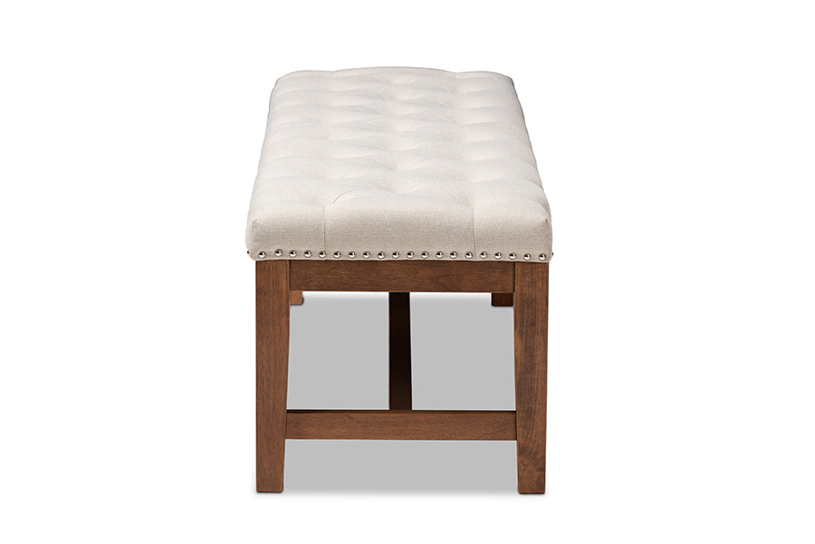 Ainsley Modern and Contemporary Light Beige Fabric Upholstered Walnut FinishedBench