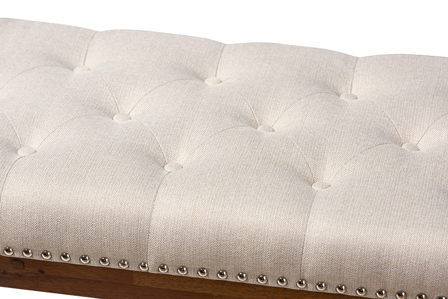 Ainsley Modern and Contemporary Light Beige Fabric Upholstered Walnut FinishedBench
