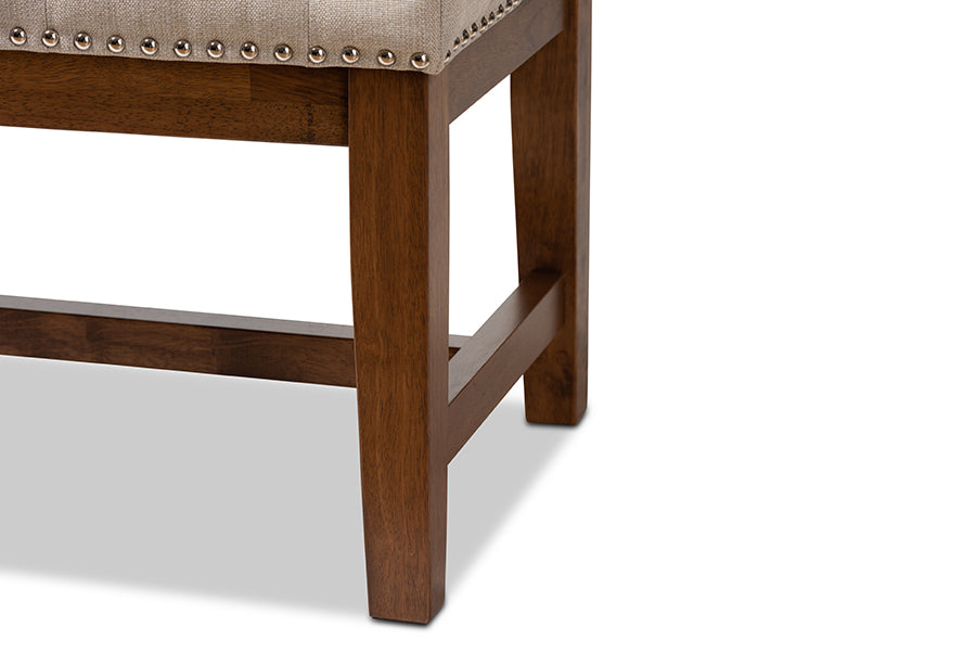 Ainsley Modern and Contemporary Light Beige Fabric Upholstered Walnut FinishedBench
