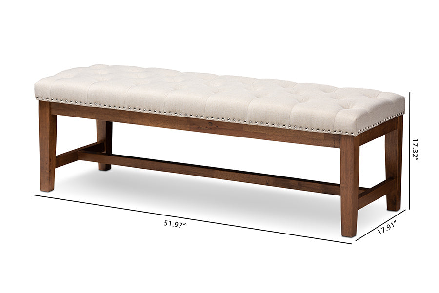Ainsley Modern and Contemporary Light Beige Fabric Upholstered Walnut FinishedBench