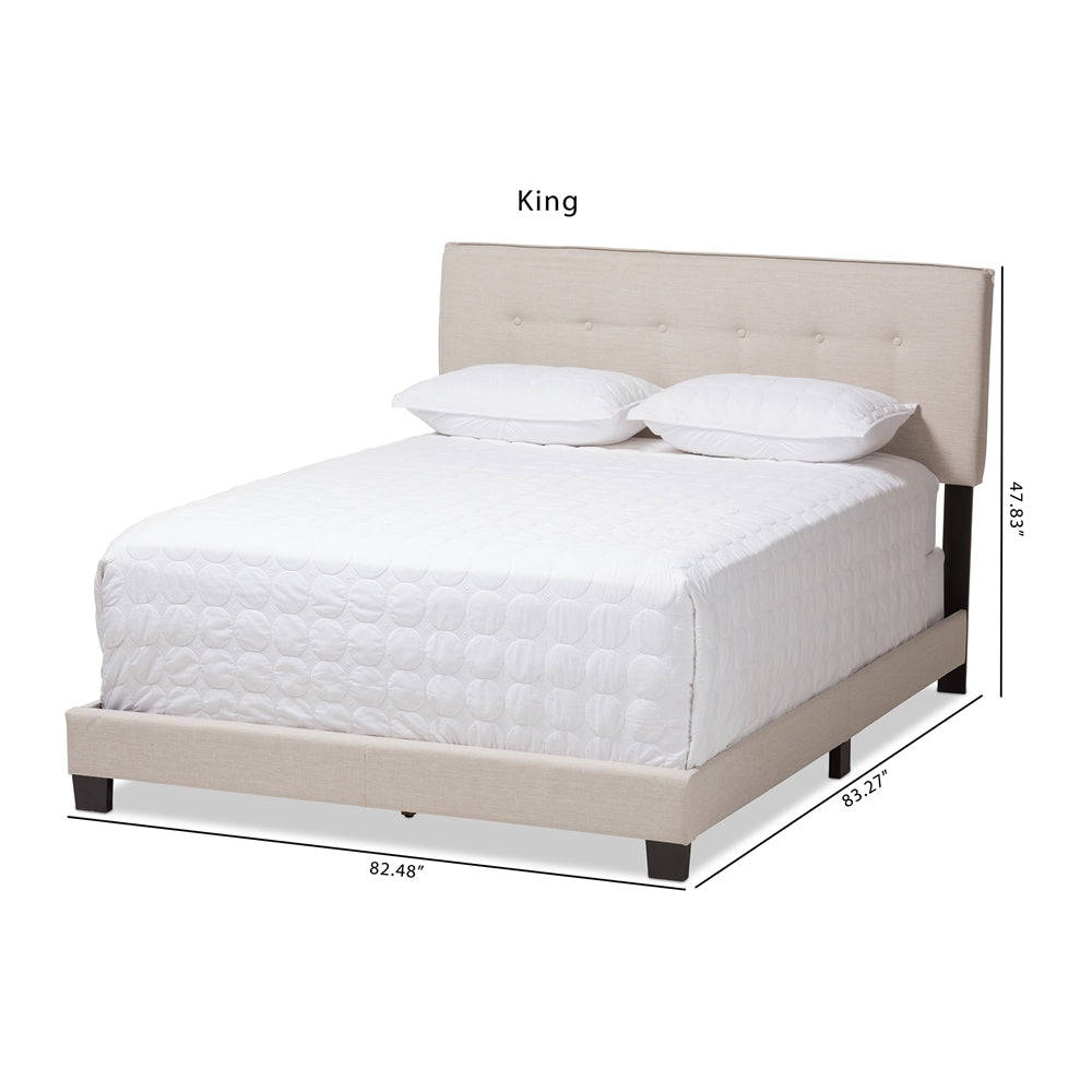 Audrey Light Beige Fabric Upholstered King Size Bed