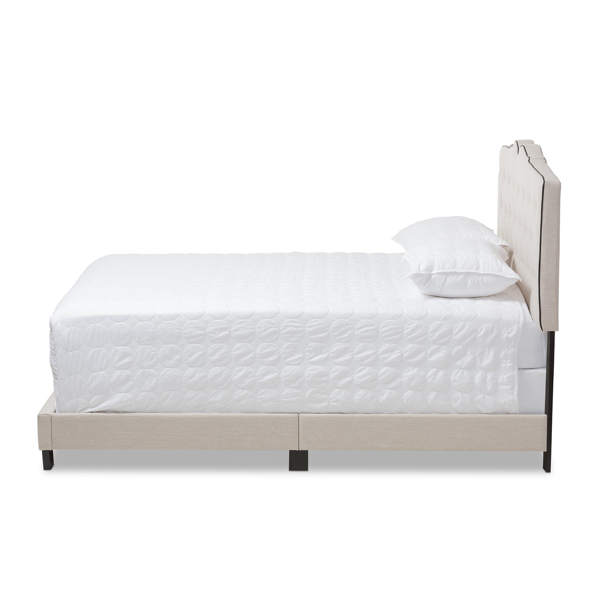 Vivienne Light Beige Fabric Upholstered King Size Bed