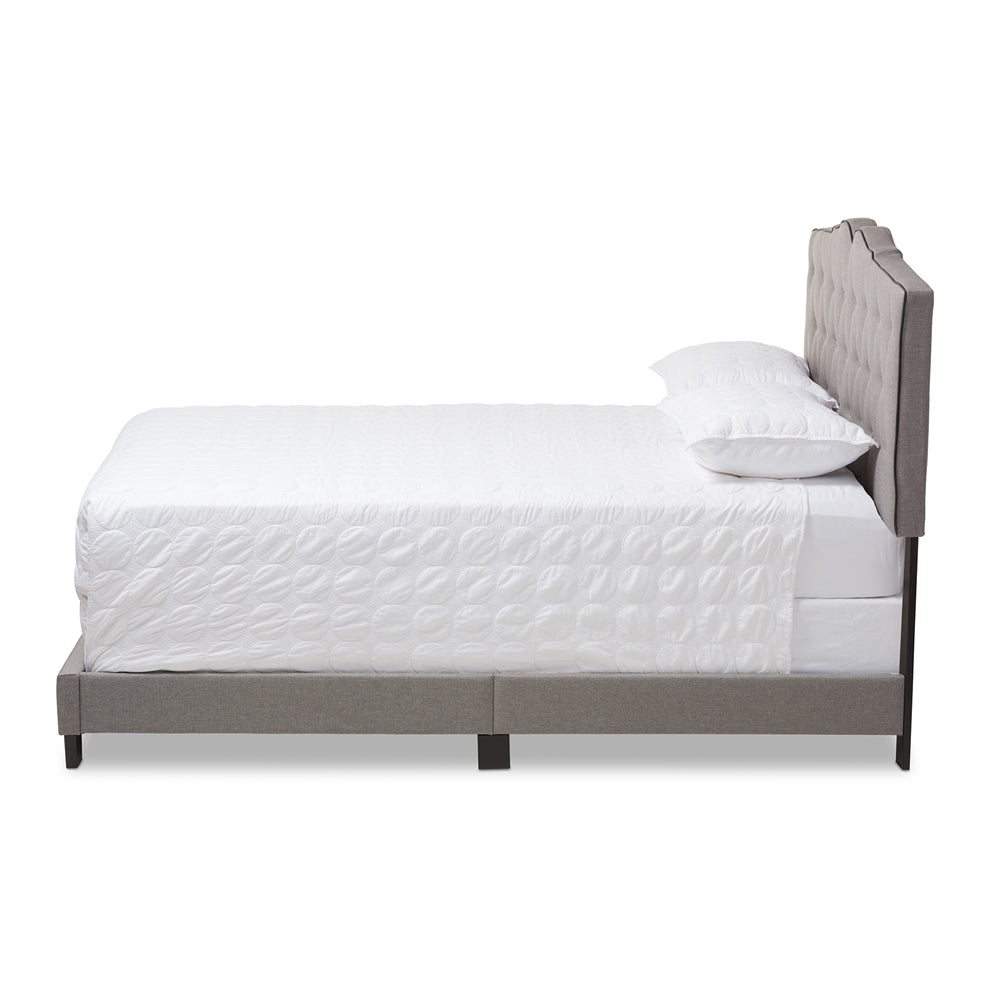 Vivienne Light Beige Fabric Upholstered Queen Size Bed