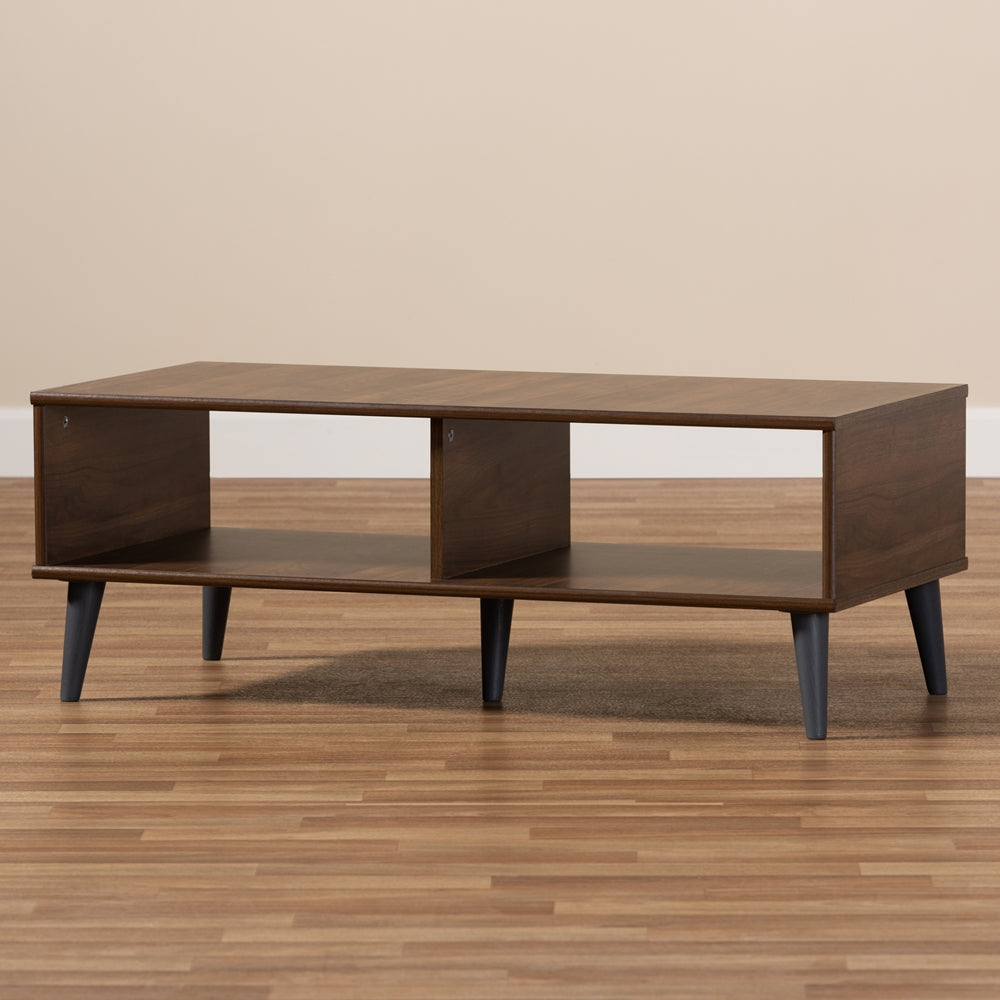 Pierre Mid-Century Modern Brown and Dark Grey Finished Wood Coffee Table