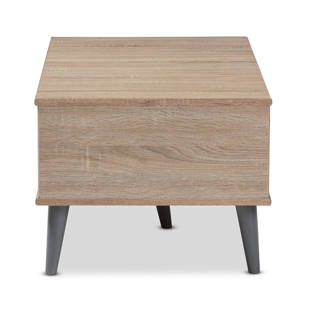 Pierre Mid-Century Modern Oak and Light Grey Finished Wood Coffee Table