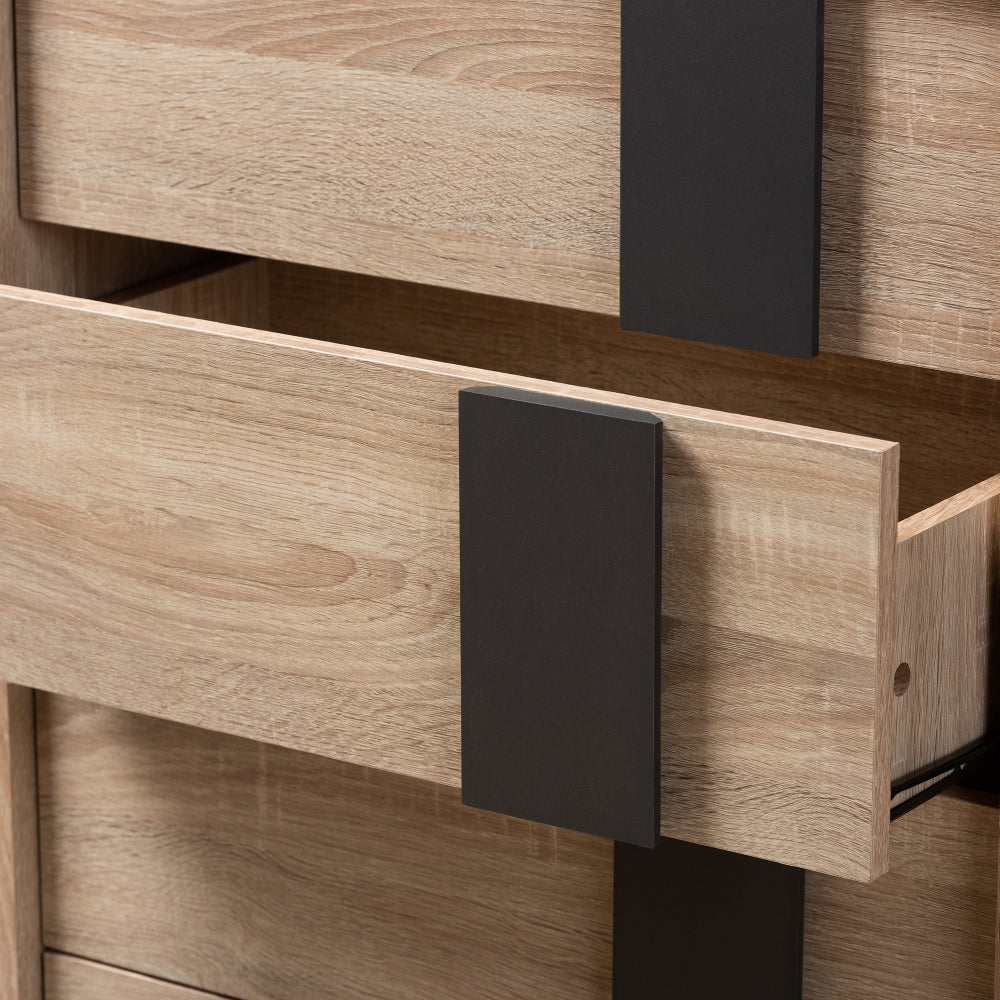 Lisen Mid-Century Modern Light Oak and Grey 5-Drawer Chest