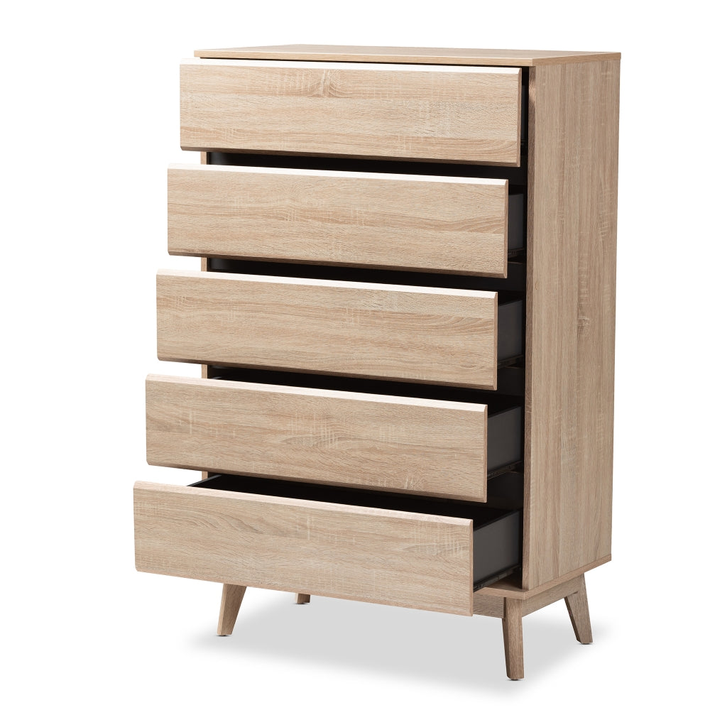 Miren Mid-Century Modern Light Oak and Dark Grey 5-Drawer Chest